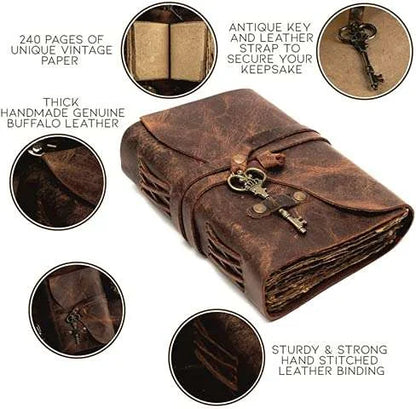 Warp Around With Key - Dark Brown Leather Journal