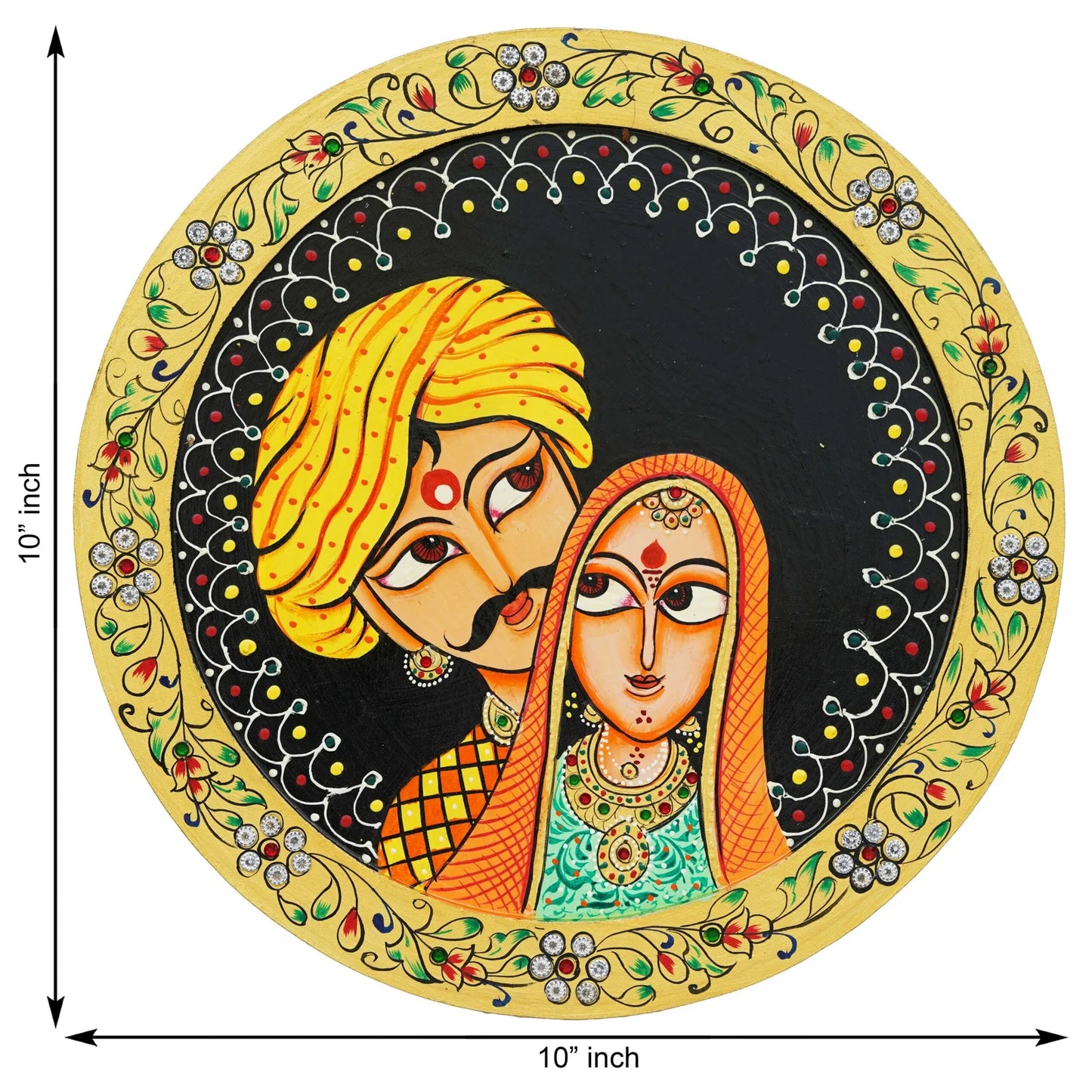 Rajasthani Man & Woman Pichwai Wall Plate – Hand-Painted Décor