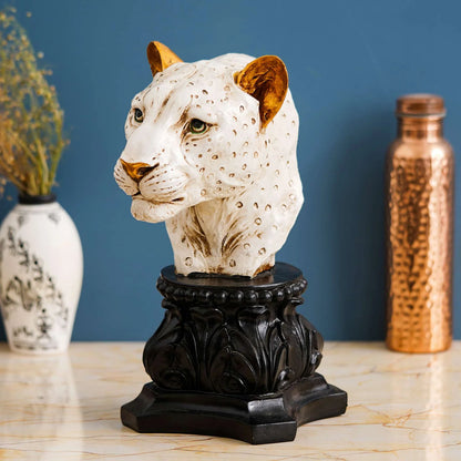 Handmade White Lioness Head Statue – Stone Finish Home Decor Figurine