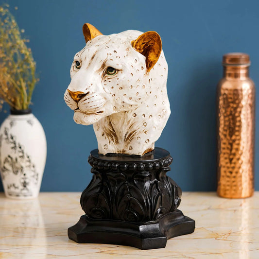 Handmade White Lioness Head Statue – Stone Finish Home Decor Figurine
