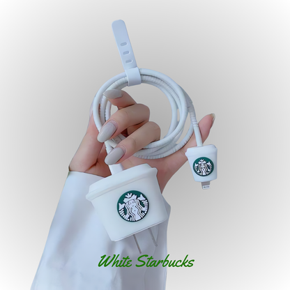 White Starbucks 18W/20W iPhone Charger Cover – Playful Protection with Cute Design