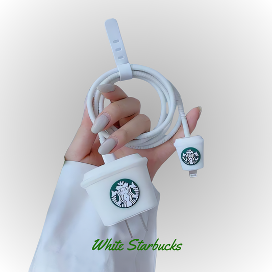 White Starbucks 18W/20W iPhone Charger Cover – Playful Protection with Cute Design