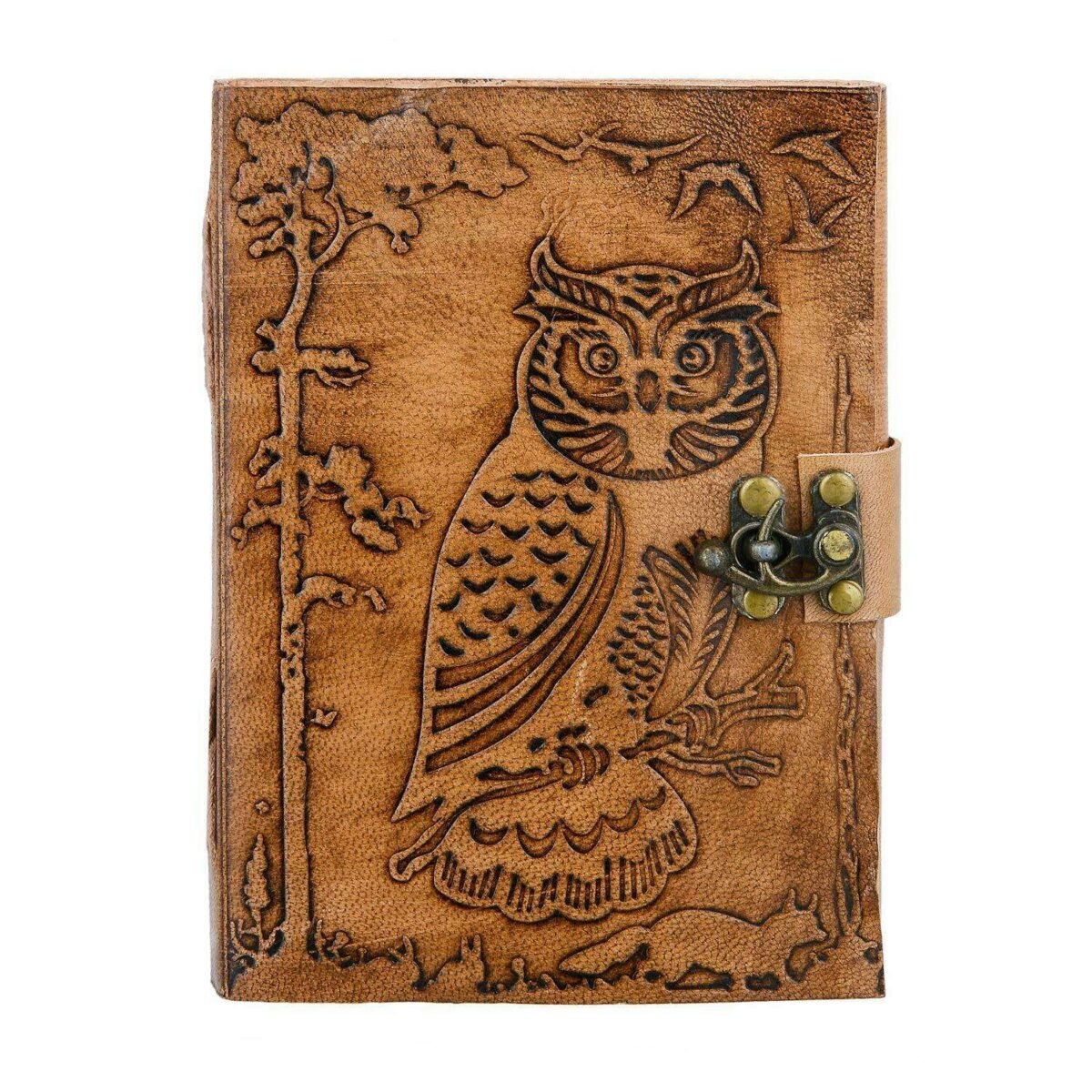 Owl Design Leather Diary with Lock