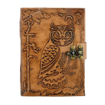 Owl Design Leather Diary with Lock