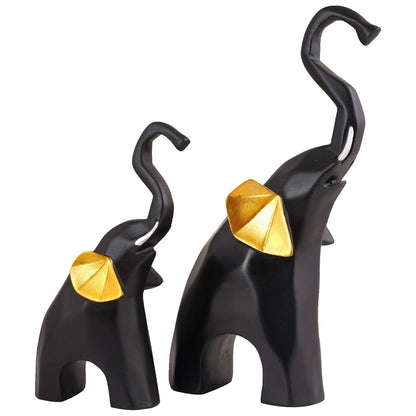 Funkiindia Black Polyresin Elephant Showpiece Set – Elegant Decor for Home & Gifting (Set of 2)