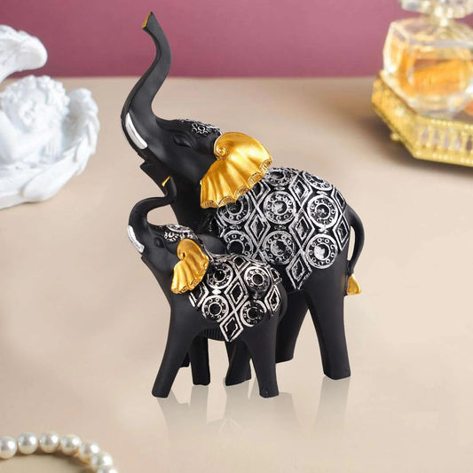 Black & Golden Elephant Showpiece Set of 2 – Home Decor by funkiindia