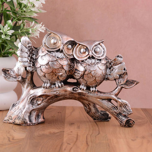 Owl Family Sitting on Tree Decorative Bird Showpieces Statue for Home Decor Living Room Bedroom Wall Shelf Table Top Garden Decoration Items