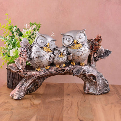Owl Family Sitting on Tree Decorative Bird Showpieces Statue for Home Decor Living Room Bedroom Wall Shelf Table Top Garden Decoration Items -3
