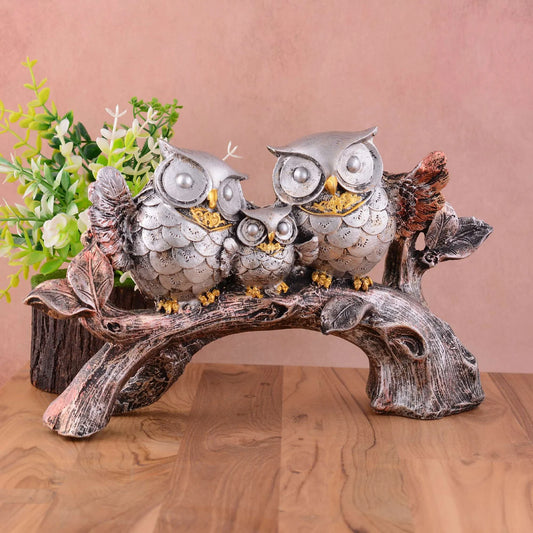 Owl Family Sitting on Tree Decorative Bird Showpieces Statue for Home Decor Living Room Bedroom Wall Shelf Table Top Garden Decoration Items -3