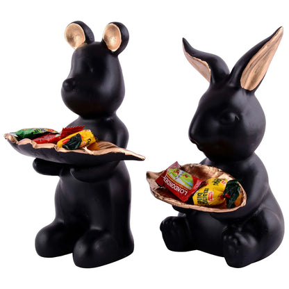 Set of 2 Rabbits in Black Decorative Showpiece for Home Decor Showpiece | Office Decorative Item – 13 cm
