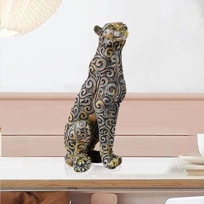 Panther Sitting Position Animal Showpiece Antique Sculpture for Home Decor Showpiece Figurine